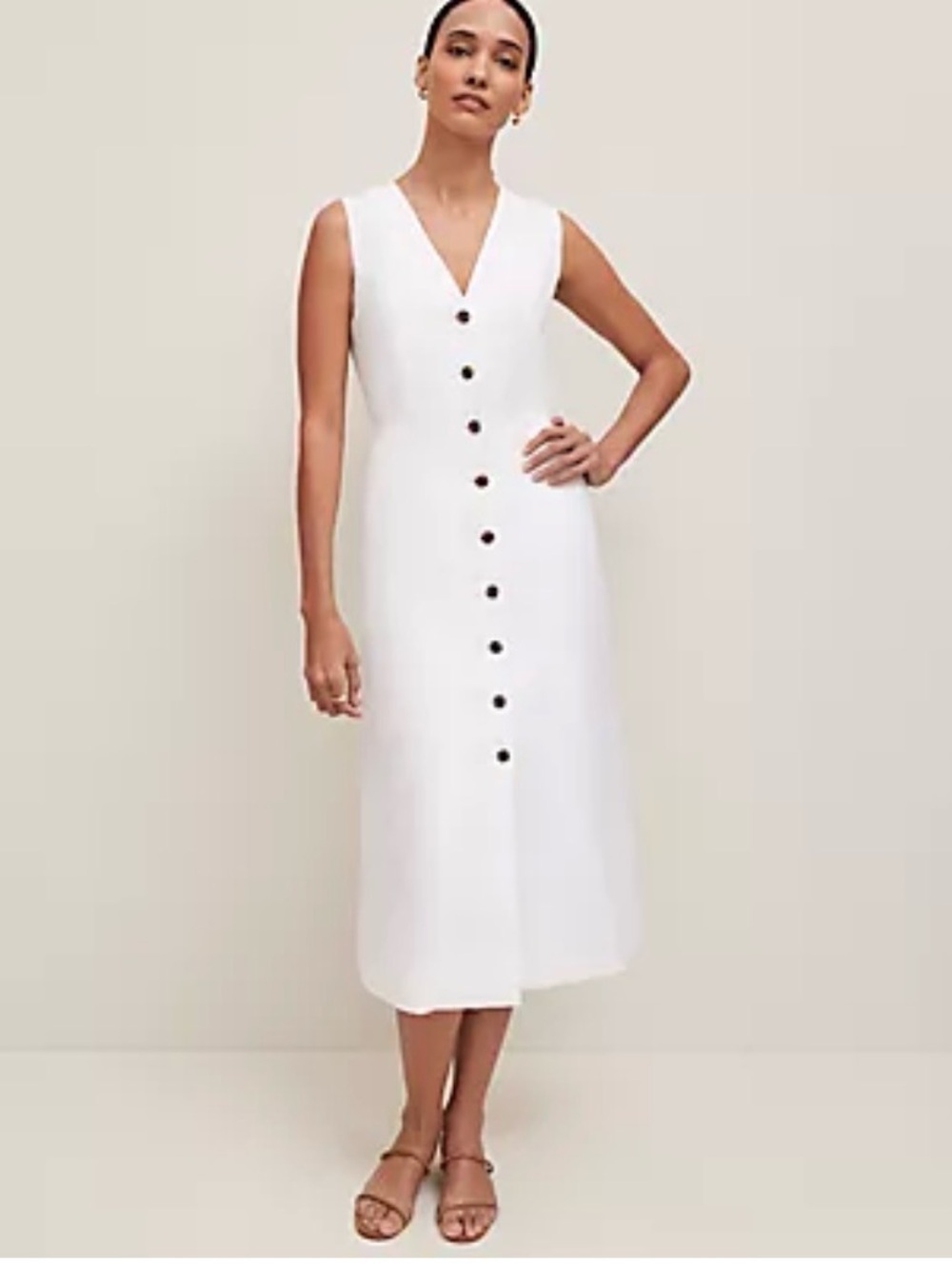 NWOT Ann Taylor Size 0 Petite White sleeveless v neck linen blend shirt dress